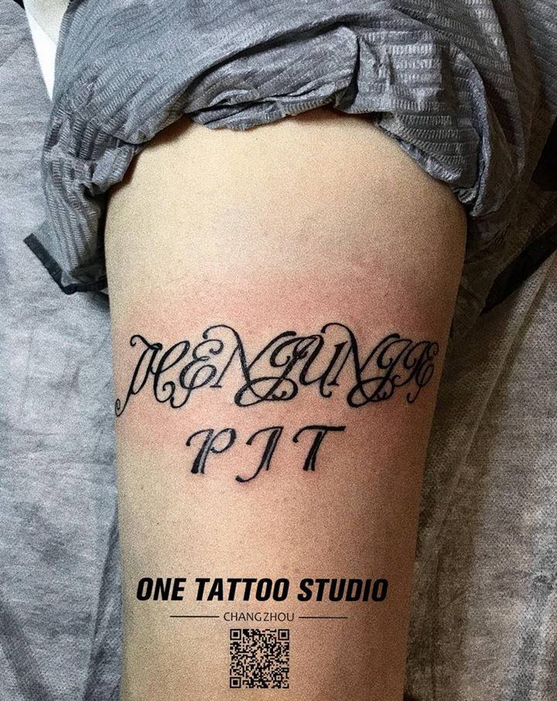大腿英文纹身图片_腿部花体字纹身图案