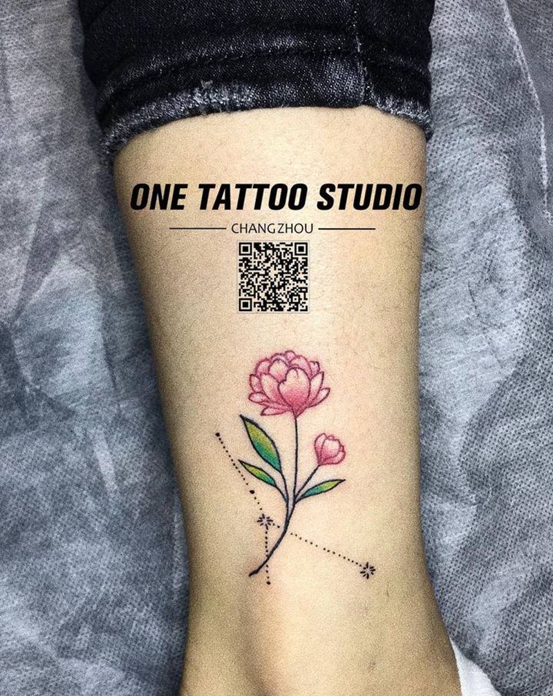 脚踝小清新花纹身图片_腿部水彩纹身图案