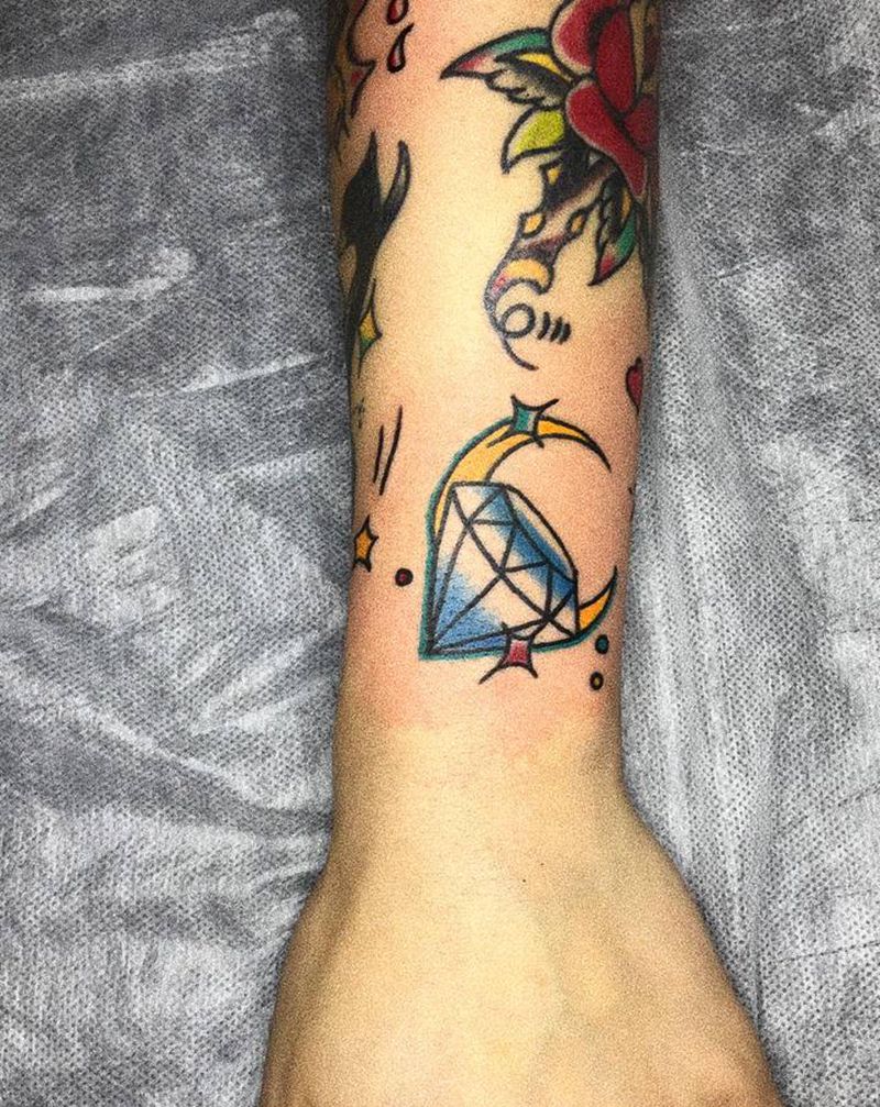 oldschool 钻石纹身图片_手臂Old School纹身图案