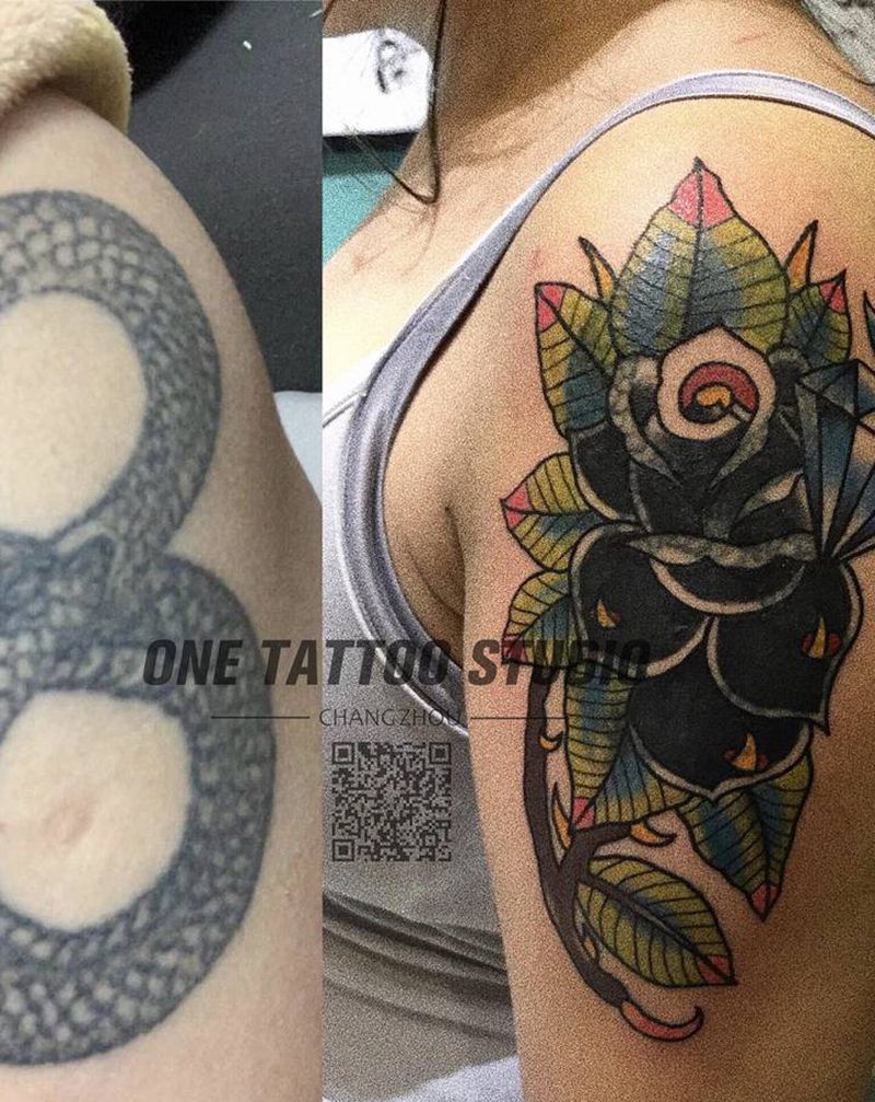 根据客人要求设计的一个遮盖纹身图片_手臂Old School纹身图案