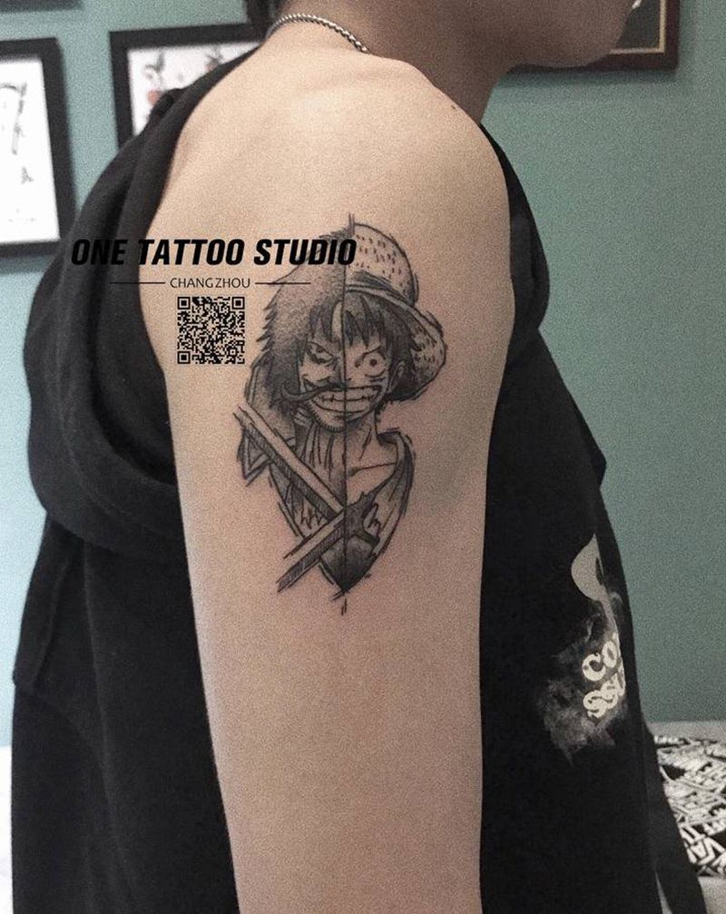 路飞纹身图片_手臂纹身图案