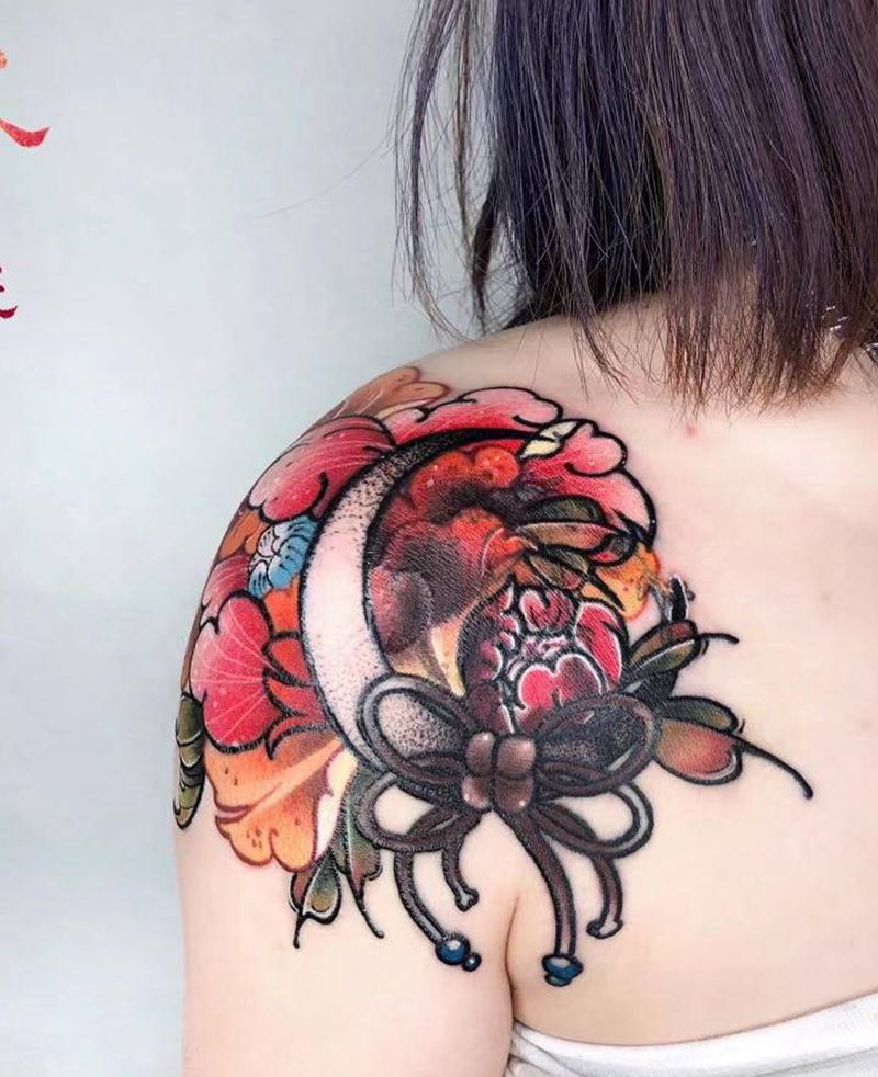 New school·肩花纹身图片_肩部New School花纹身图案