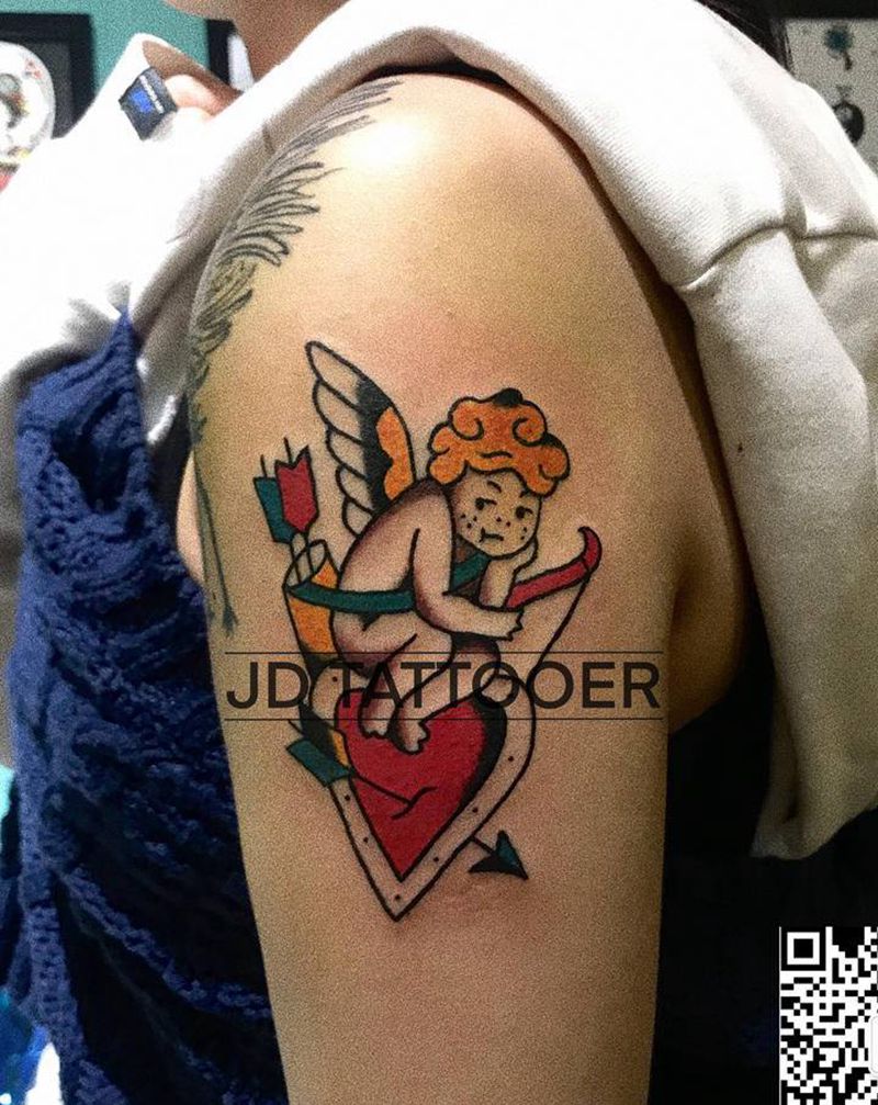 oldschool 天使丘比特纹身图片_手臂Old School纹身图案