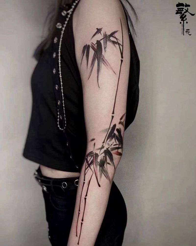 水墨·竹纹身图片_手臂水墨竹纹身图案