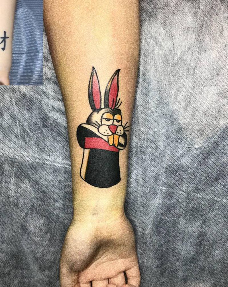 oldschool 兔子遮盖纹身图片_手臂Old School纹身图案