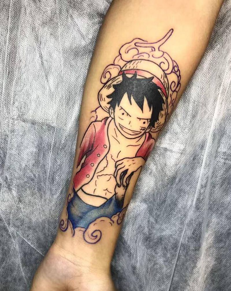 路飞未完成下次继续纹身图片_手臂水彩New School纹身图案