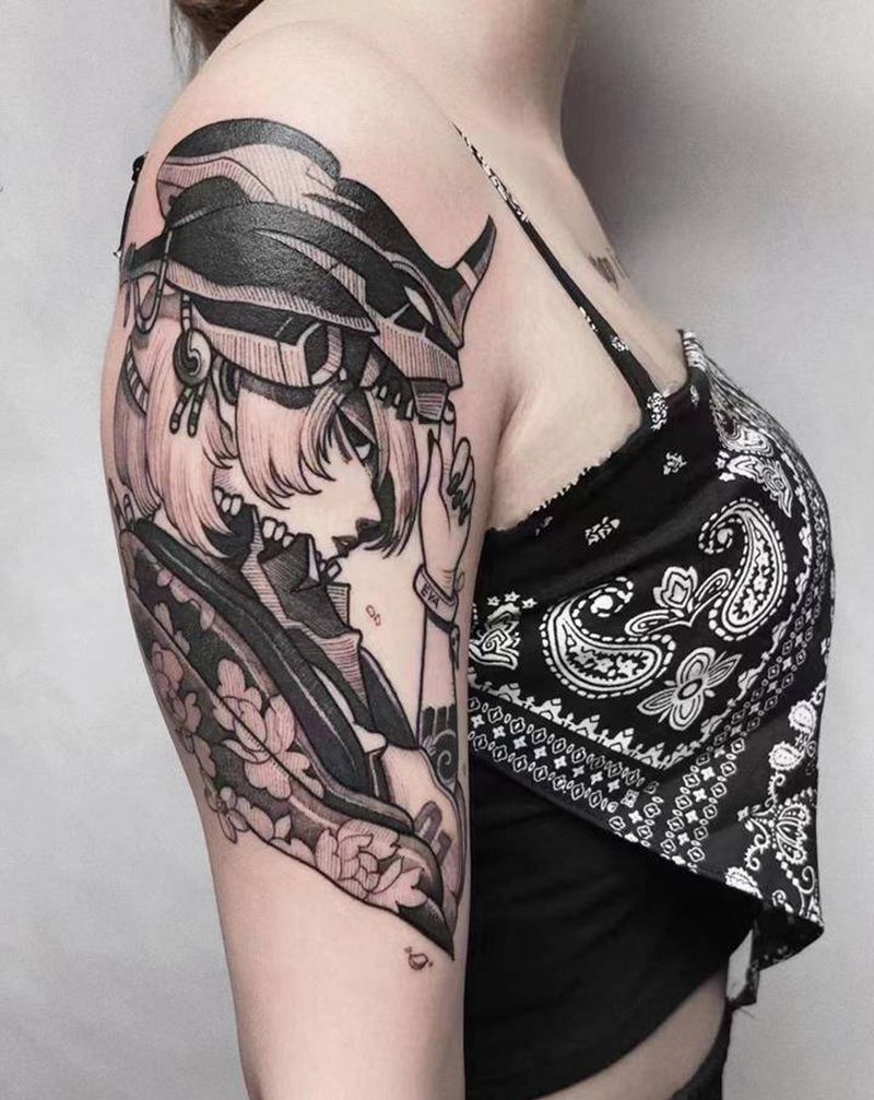 几何女武纹身图片_手臂几何纹身图案