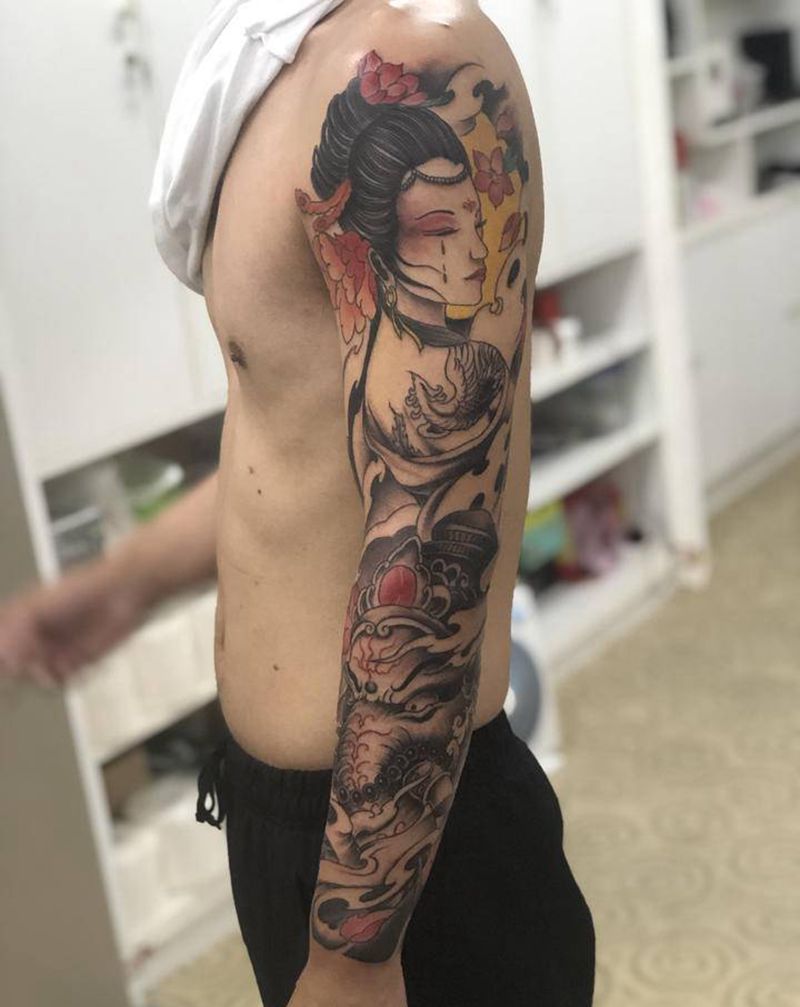 花臂纹身图片_手臂新传统纹身图案