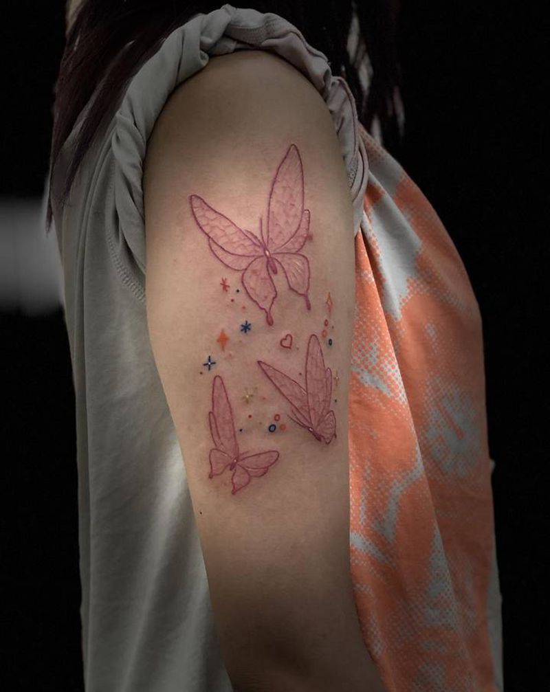 蝴蝶纹身图片_手臂几何图腾纹身图案