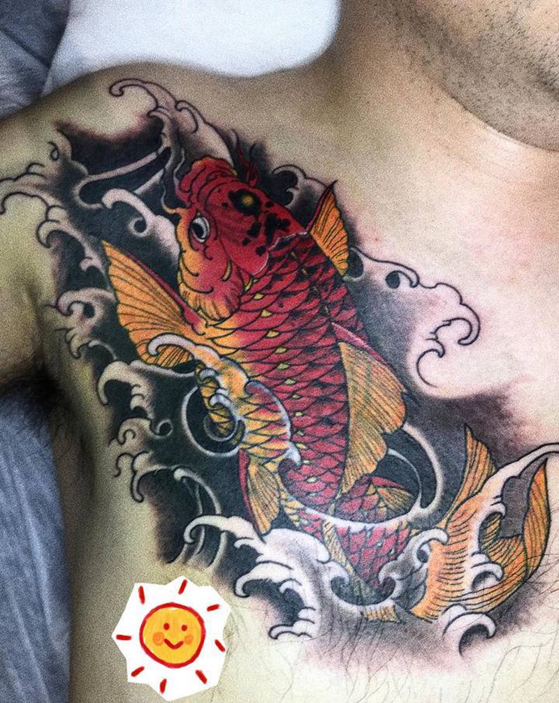 鲤鱼遮盖纹身图片_胸部新传统老传统纹身图案