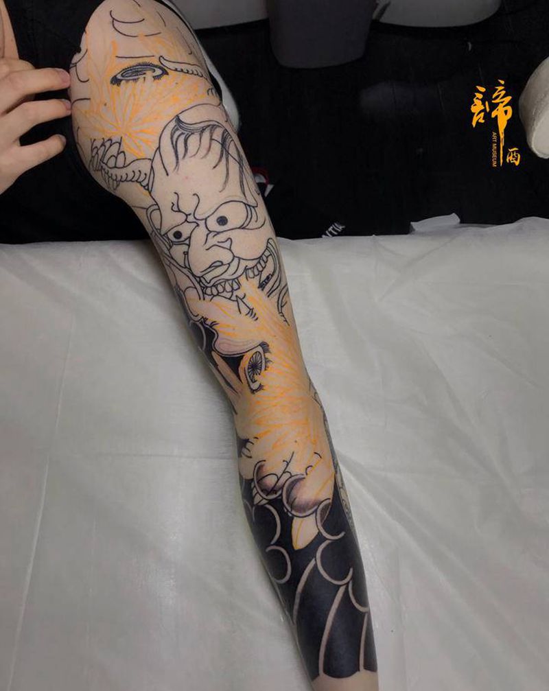 般若花臂纹身图片_手臂老传统纹身图案