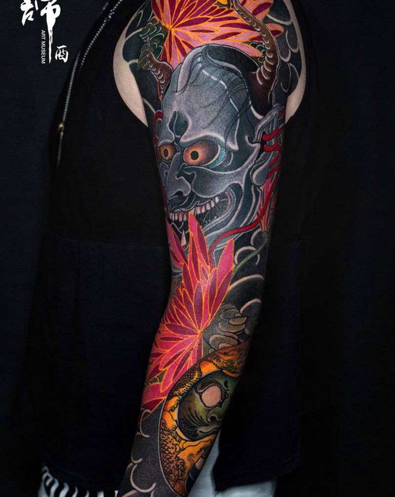 般若菊花达摩蛋纹身图片_手臂老传统纹身图案