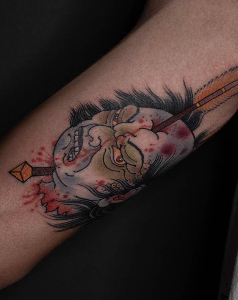 日式生首纹身图片_手臂腿部老传统新传统纹身图案