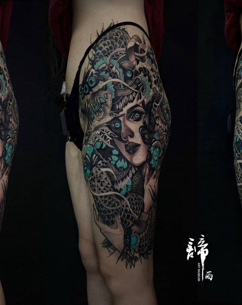 作品:欧美 new schoo纹身图片_腿部臀部New School纹身图案