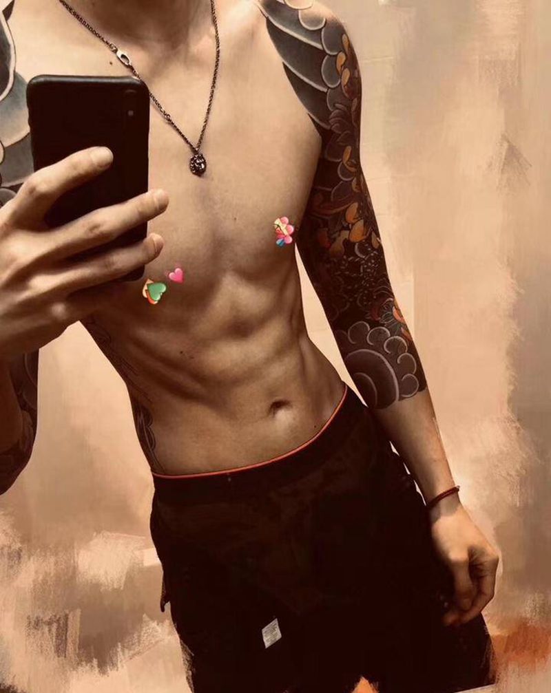 老传统七分袖买家秀纹身图片_手臂老传统纹身图案