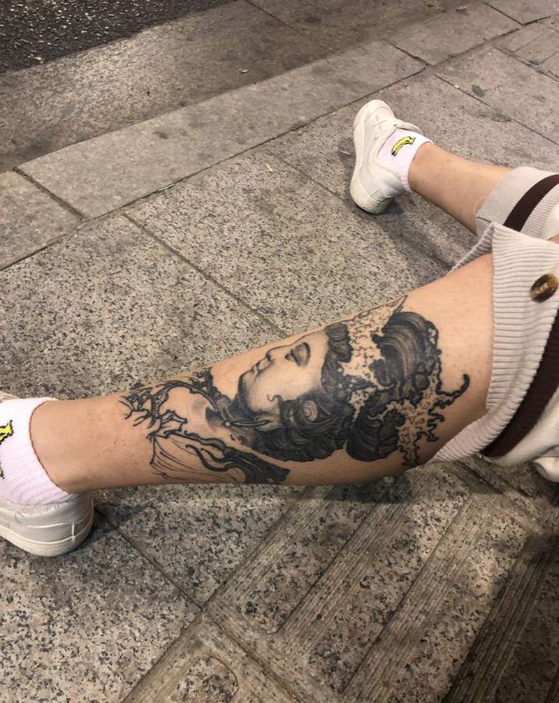 佛纹身图片_腿部新传统纹身图案