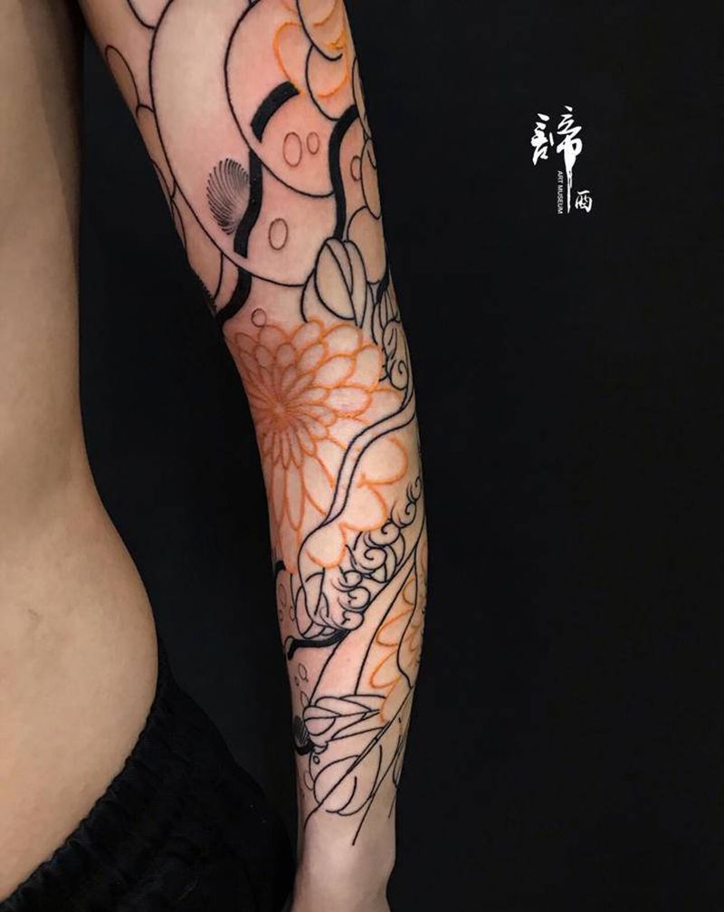 老传统花臂纹身图片_手臂老传统纹身图案