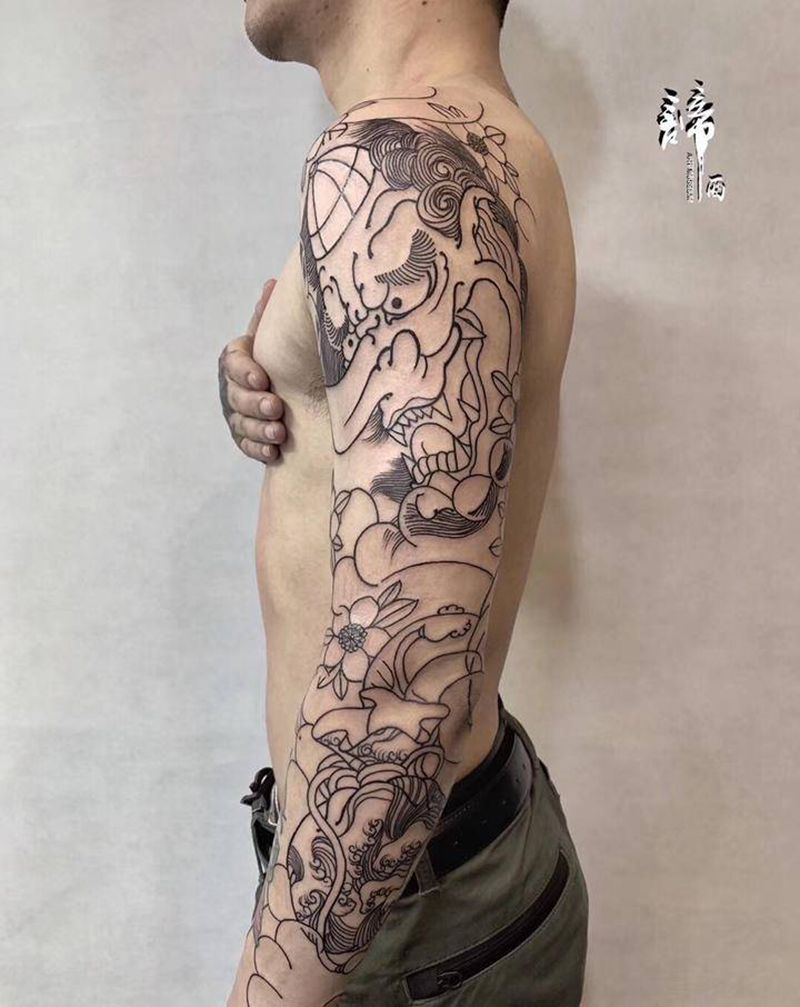 老传统花臂纹身图片_手臂老传统纹身图案