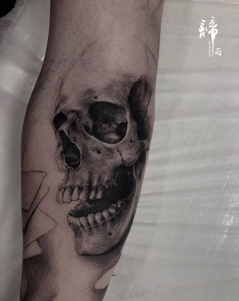 骷髅纹身图片_手臂欧美写实纹身图案