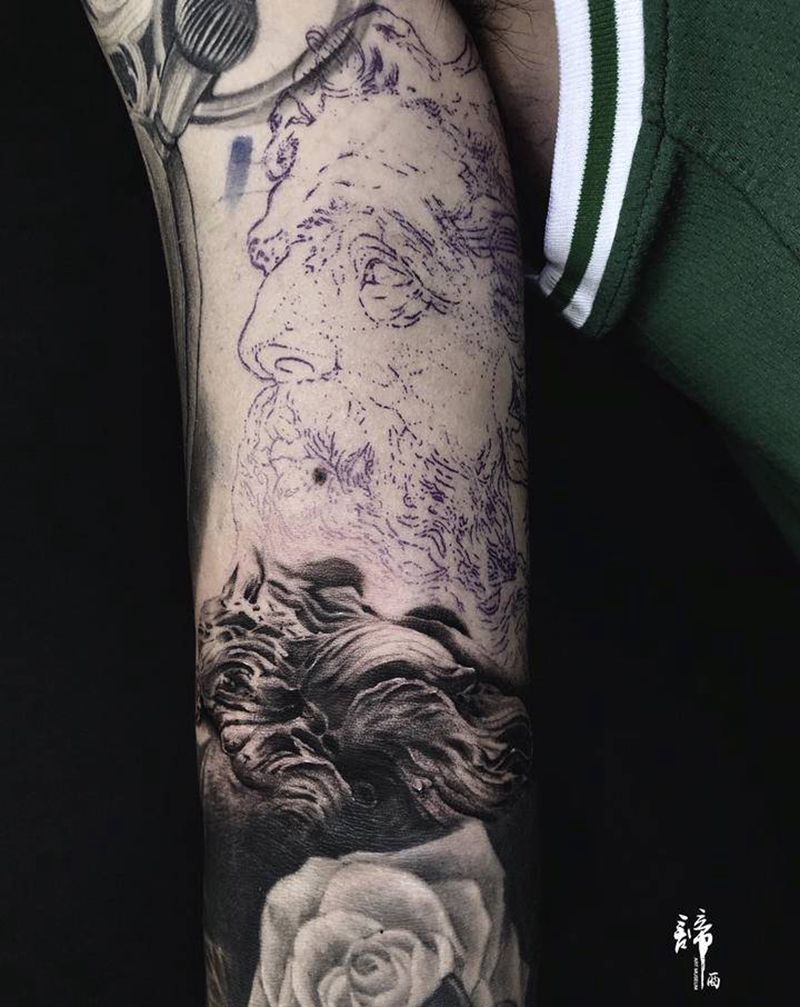 波塞冬纹身图片_手臂欧美写实纹身图案