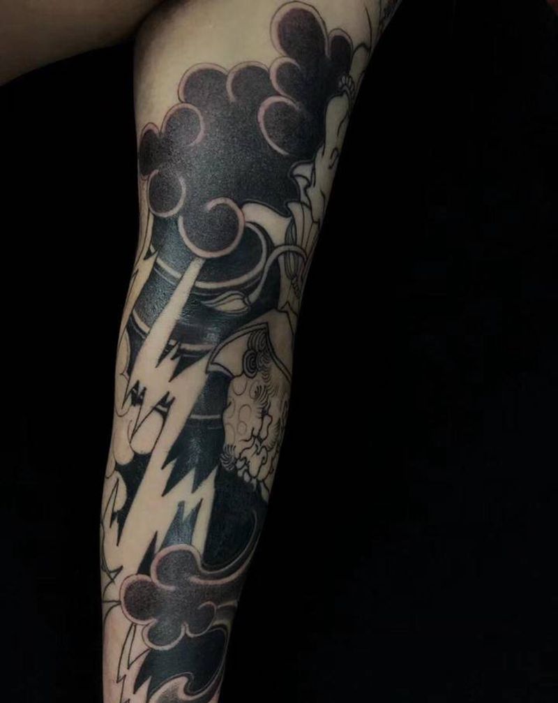 花臂雷神（2018年作品）纹身图片_手部手臂老传统新传统纹身图案