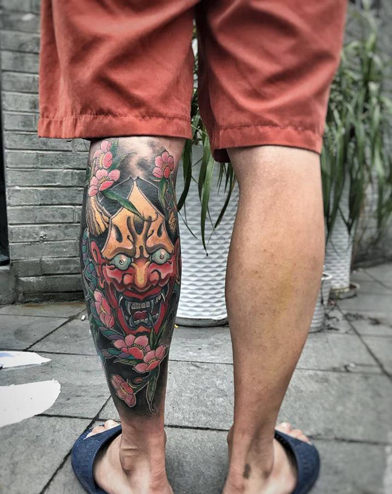 小腿般若（2018年作品）纹身图片_腿部手部老传统新传统纹身图案