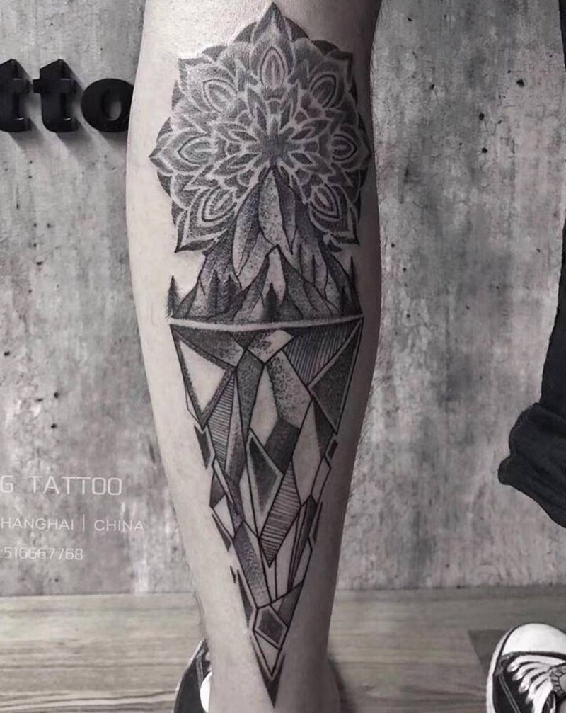 点刺（2018年作品）纹身图片_手臂腿部点刺几何纹身图案