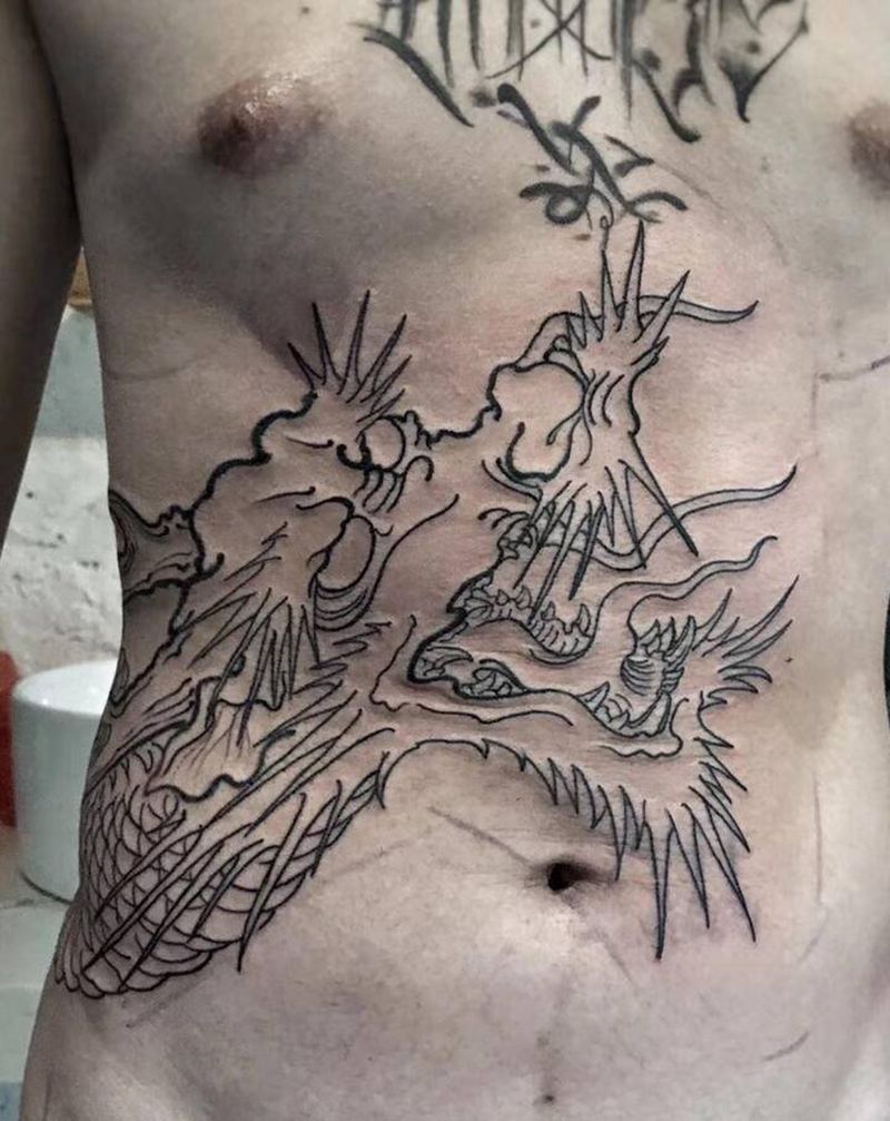胸口龙（2018年作品）纹身图片_腹部腰部老传统新传统纹身图案