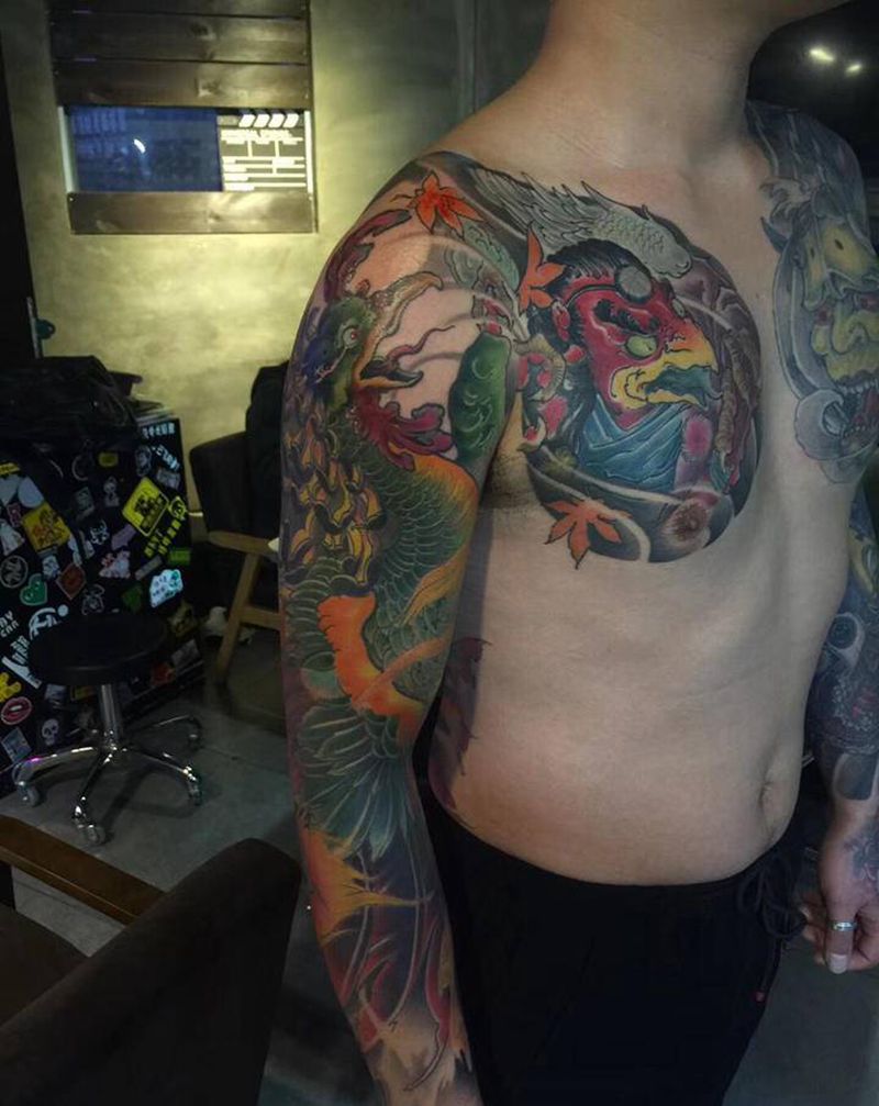 花臂凤凰（2017年作品）纹身图片_手臂手部老传统新传统纹身图案