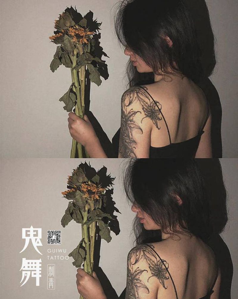 彼岸花开（原创设计）纹身图片_肩部手臂点刺纹身图案