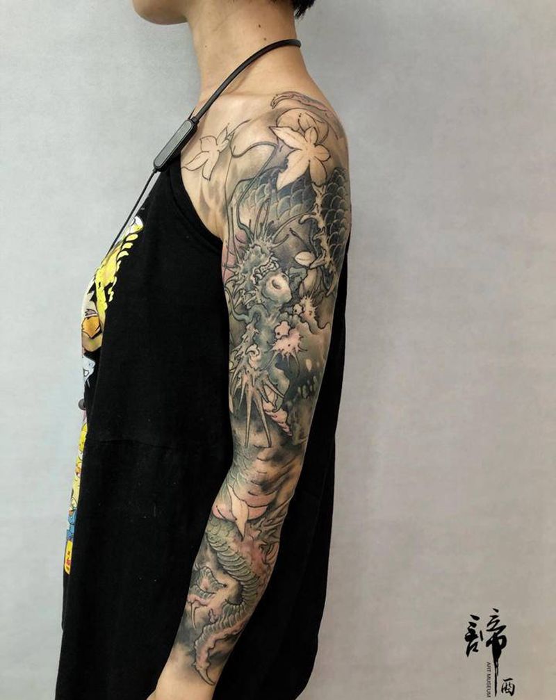 龙纹身图片_手臂新传统纹身图案