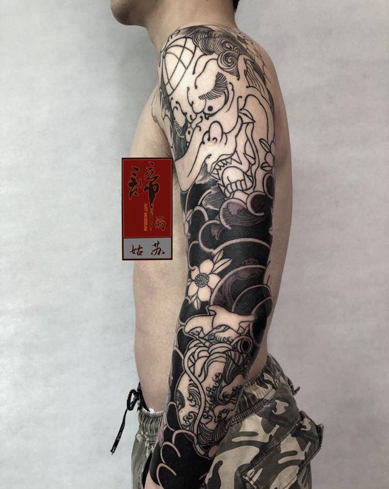 天狗纹身图片_手臂老传统纹身图案