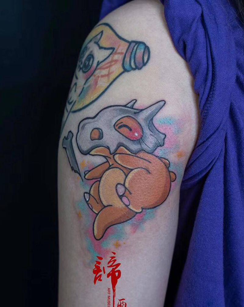 神奇宝贝纹身图片_手臂腿部水墨水彩纹身图案