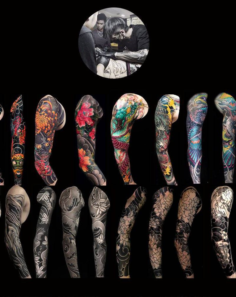 年度花臂总结纹身图片_手臂新传统老传统纹身图案