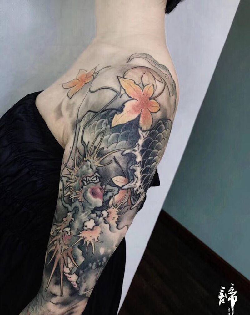 龙纹身图片_手臂新传统纹身图案