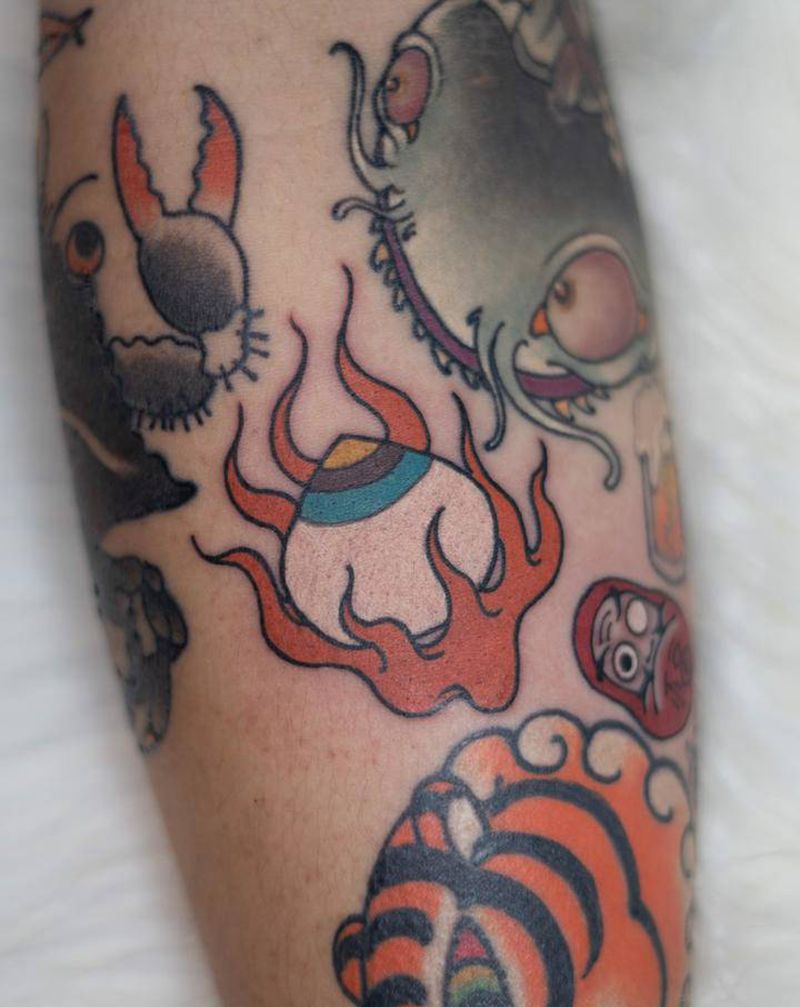 日式宝珠纹身图片_腿部手部Old SchoolNew School纹身图案