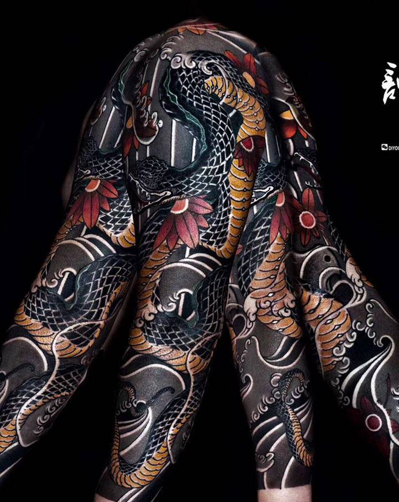 传统花臂纹身图片_手臂老传统新传统纹身图案