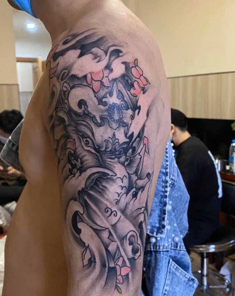 象神纹身图片_腹部纹身图案