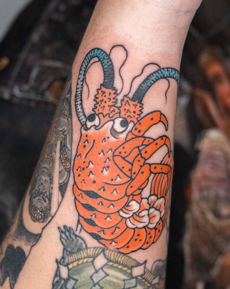 爆炒小龙虾纹身图片_手臂腿部老传统新传统纹身图案