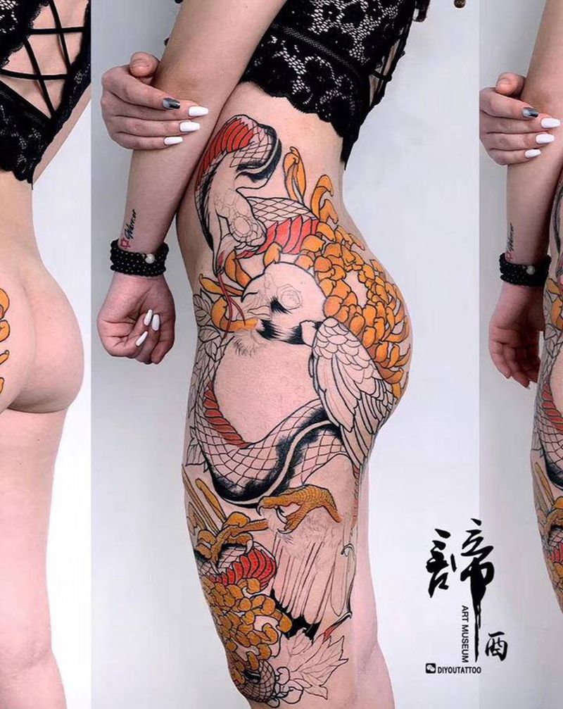 花腿纹身图片_手臂腹部老传统新传统纹身图案