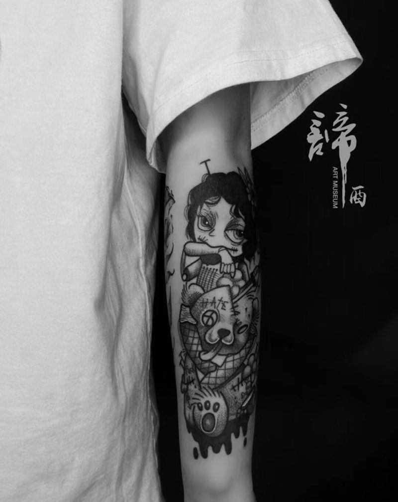 点刺纹身图片_老传统新传统纹身图案