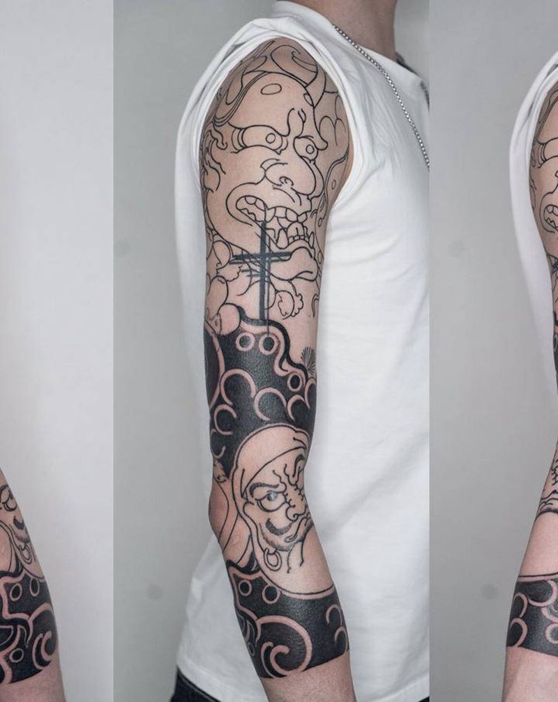 七分袖纹身图片_腹部腰部老传统新传统纹身图案