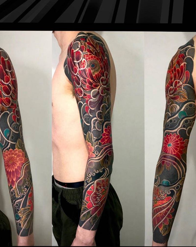 花臂纹身图片_手臂手部老传统纹身图案