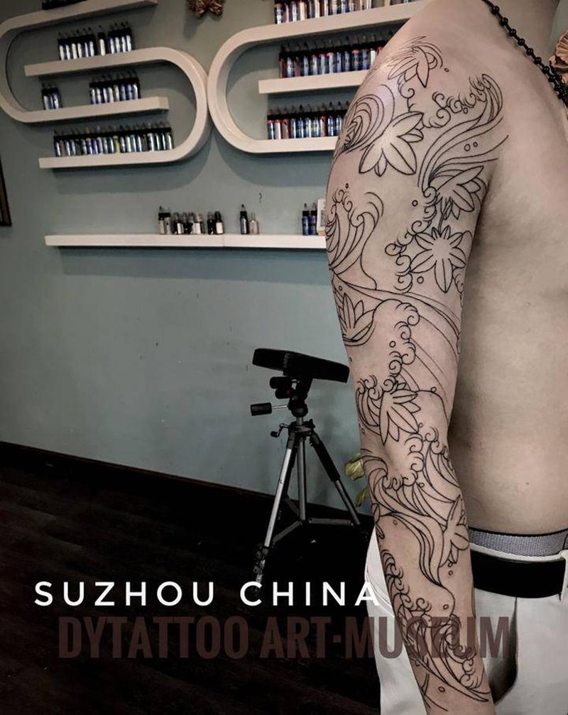 浪臂纹身图片_手臂手部老传统新传统纹身图案