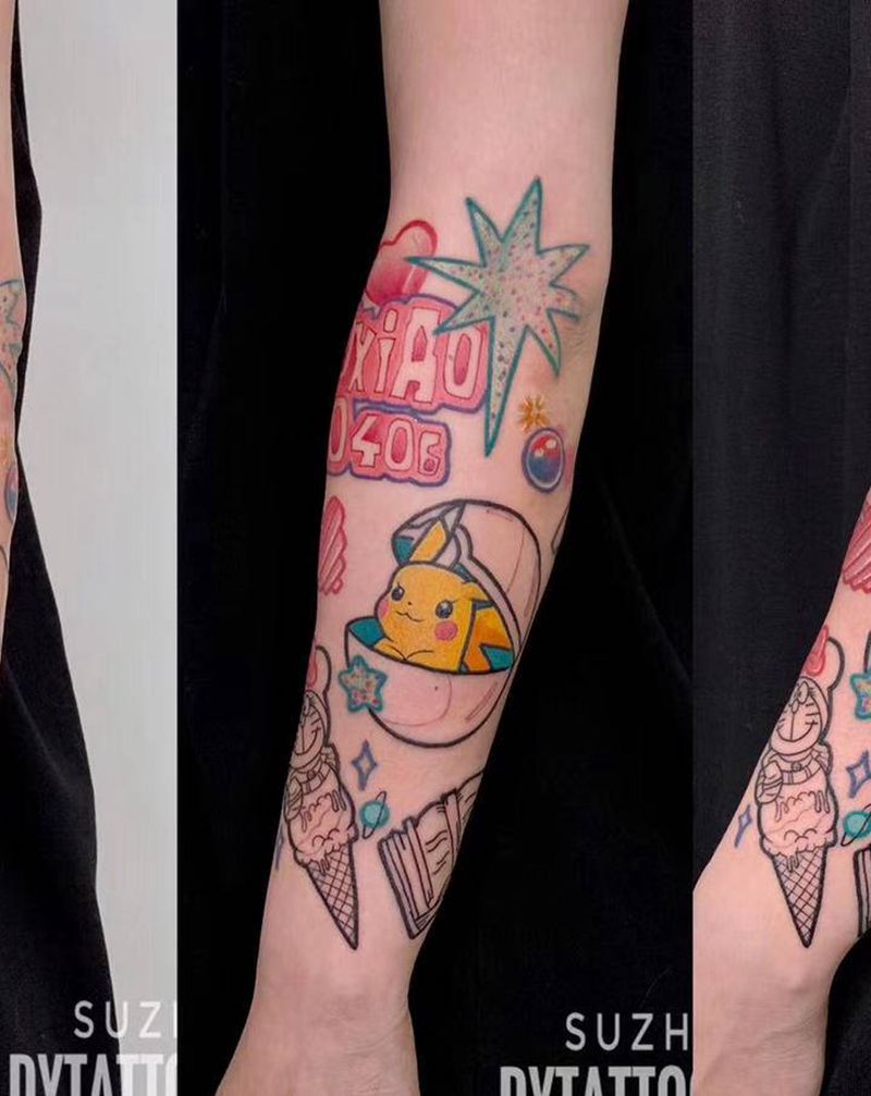 原创纹身图片_手臂手部New School水彩纹身图案