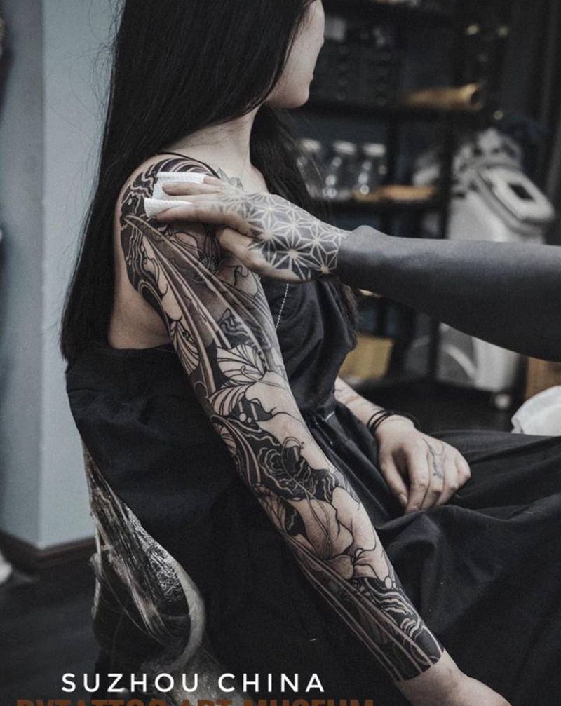 女神花臂纹身图片_手臂手部老传统新传统纹身图案