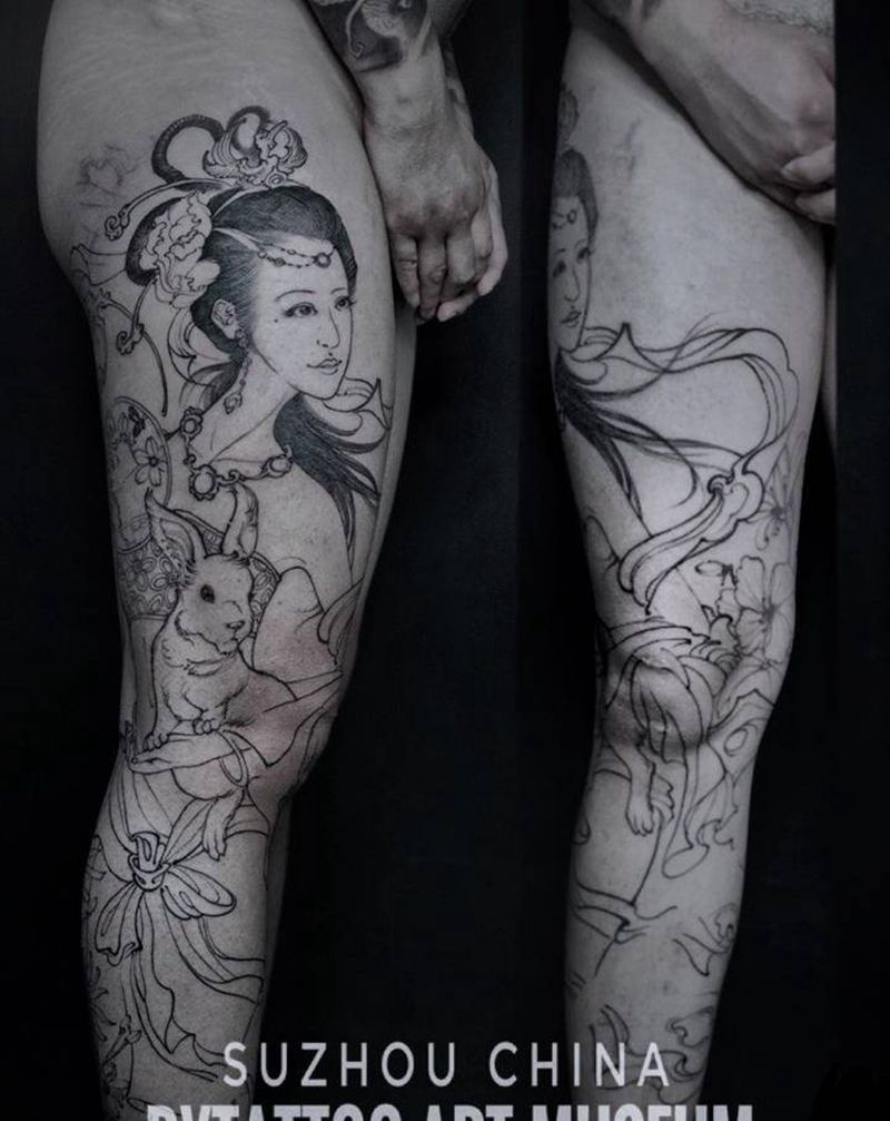 嫦娥奔月纹身图片_手臂手部新传统老传统纹身图案