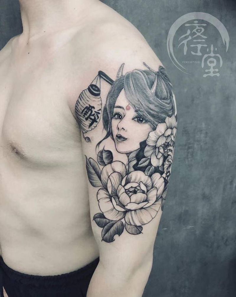 艺妓纹身图片_手臂腿部新传统纹身图案