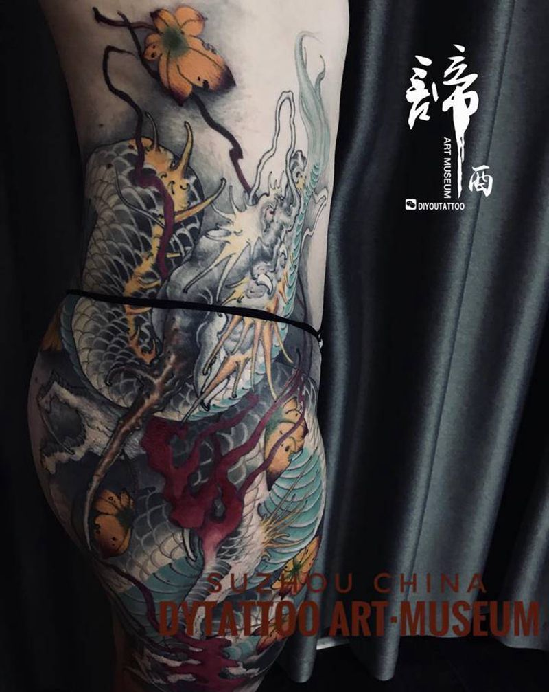 新传统龙纹身图片_臀部新传统纹身图案