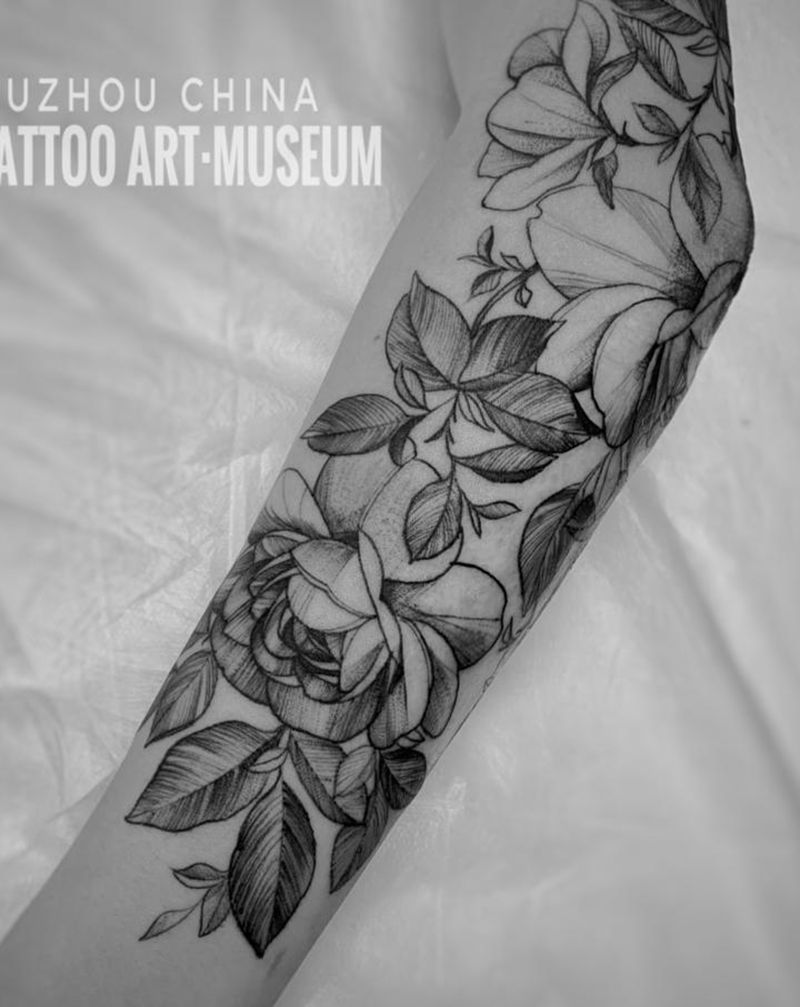 素花遮盖纹身图片_手臂素花 小清新纹身图案